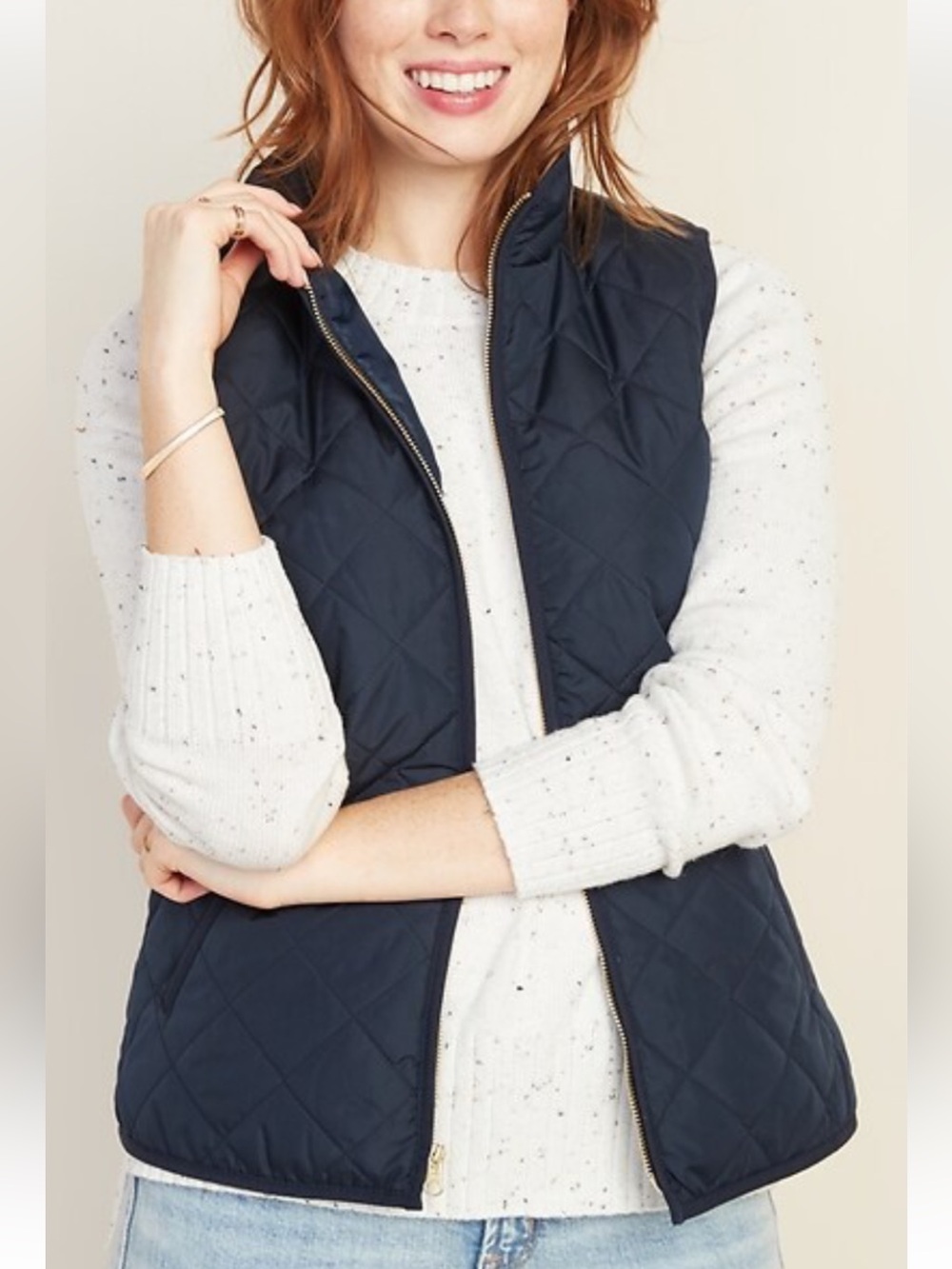 Old Navy Navy Quilted Diamond Puffer Vest - Women's